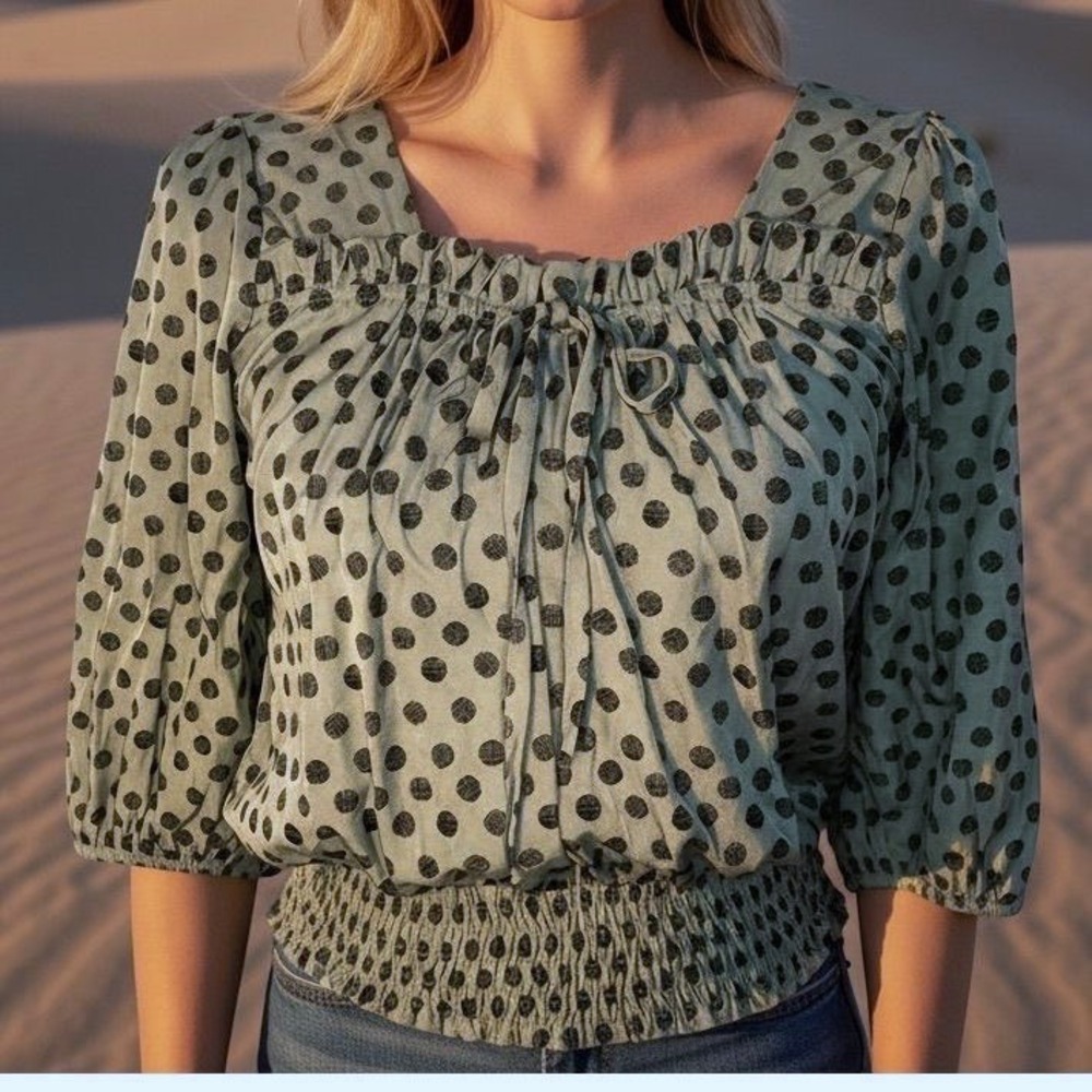 Zara Polka Dot Top Size Small Mint Green Black